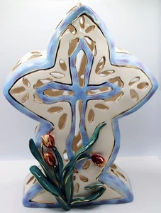 Vintage 2003 Blue Sky Clayworks Heather Goldminc 11" Kreuz mit Blumen - Bild 1 von 3