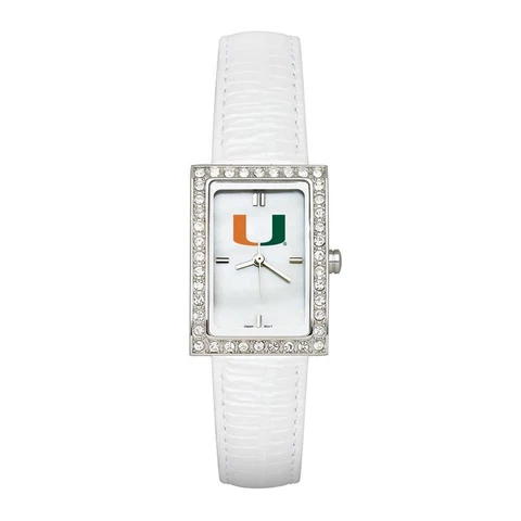 Univ Of Miami Ladies Allure Watch White Leather Strap Cover