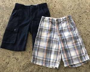 2 PAIRS COTTON SHORTS OLD NAVY FADED GLORY BLUE/PLAID BOYS SIZE 10 GUC! - Picture 1 of 11