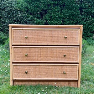 Vintage Bamboo Cane Rattan Wicker Chest of Drawers Retro Mid Century Modern MCM - Picture 1 of 8