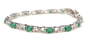 925 Sterling Silver Natural Zambian Emerald Oval Cut Gemstone Tennis Bracelet - Picture 1 of 14