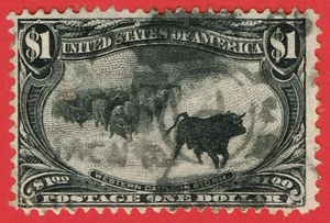 [st7013]USA 1898 Scott#292 used $1 blk Trans-Mississippi Cattle in Storm - Picture 1 of 2
