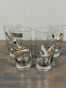 Vintage MCM Culver 22k Gold Birds Highball Drinking Glasses RARE Heron Gull Tern - Picture 1 of 8