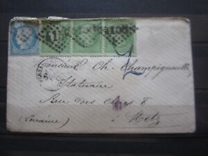 TIMBRES FRANCE N° 20 BANDE 3 +N° 60 S/LETTRE-VERSAILLES A METZ + TAXE MANUSCRITE