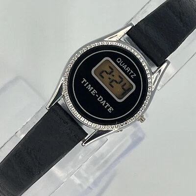 H&M Digital  Unisex SLIM Watch Black Band Black & Silver Tone Dial NEW BATTERY - Image 1 of 4