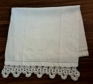 White Tea Towel Kitchen Cotton Crochet Lace Trim Country Cottage 25x14 - Picture 1 of 3