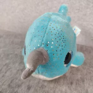 YooHoo Friends Naree Narwhal Whale Plush 6 Inch Long Aqua Blue Glitter Eyes - Picture 1 of 9