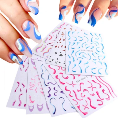 French NailArt Stickers 3D Self-Adhesive Nail Decals Design, Colorful Wavy Line✿ - Image 1 of 4