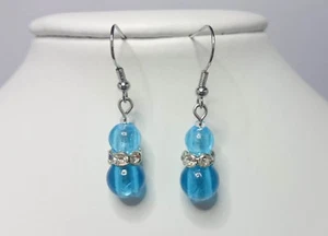 Pendientes de plata para mujer "Mara" de cuentas de vidrio tipo Murano, azul, hechos a mano - Imagen 1 de 2