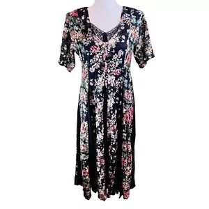 Vintage 90s STARINA Dark Floral Sheer Lace Maxi Dress S Pleats Romantic Boho - Bild 1 von 16