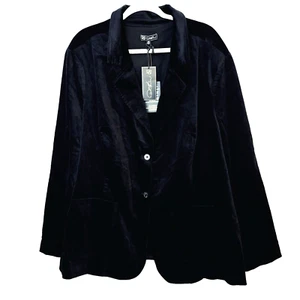 Diane Gilman Stretch Velvet Blazer Sz 3X Black NEW Classic Academia Holiday DG2 - Picture 1 of 11