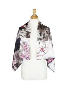 Cherry Blossom Mulberry Satin Silk Women Square Scarf - Picture 1 of 6