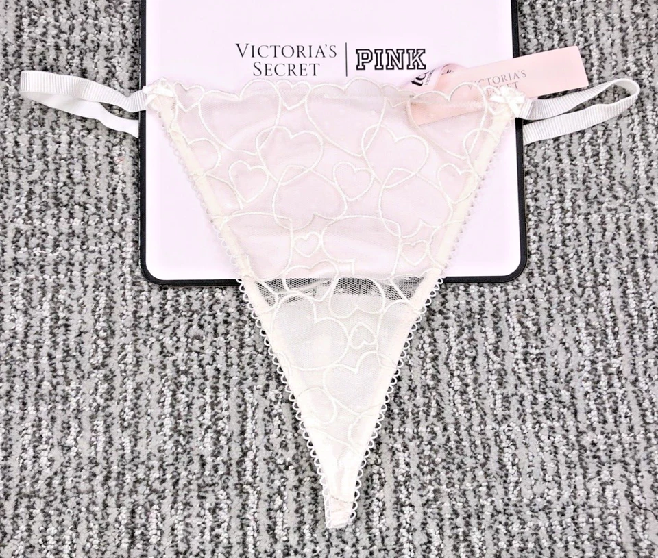 Calcinha Victoria's Secret Tease nova com etiquetas grande branca noiva corda V coração transparente arco - Imagem 1 de 4