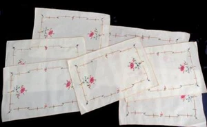 PLACEMATS Fabric Embroidered Set of 6 and a Center Piece Rectangle - Picture 1 of 8