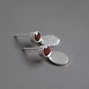 Minimalist Lab-Created Red Ruby Drop-Dangle Wedding Earrings In 10K White Gold - Picture 1 of 6