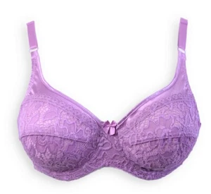 Soutien gorge à armature dentelle et satin violet 105D Lingerie grande taille - Picture 1 of 2