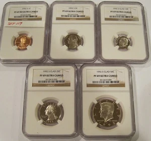 1992-S Proof69 Ultra Cameo NGC Set One Cent,Nickel,Dime,Quarter & Half  #Set119 - Picture 1 of 1