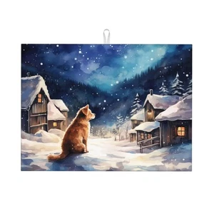 Dish Drying Mat Winter Dog Christmas Snow 18x24 Inch Microfiber & Sponge Anim... - Picture 1 of 9