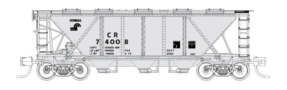 Fox Valley Models 90519 N Conrail PRR Class RTR H30 3-Bay Covered Hopper #74008 - Image 1 of 1