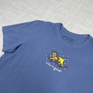Life Is Good Herren T-Shirt Größe M Blau Rocket Hund Schneeschuhwandern Skifahren Unisex - Bild 1 von 14