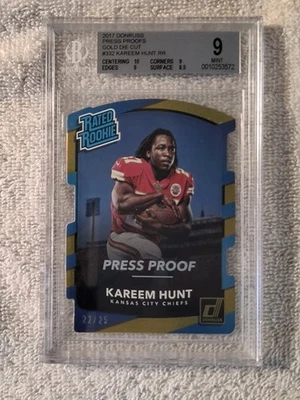 Donruss Press Proofs 2017 *troquelado en oro* #332 Kareem Hunt #22/25 RR BGS 9 como nuevo Foto 1 de 3