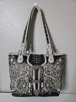 Montana West Buckle Collection Concealed Carry Tote Black Studded Purse Handbag  - Image 1 of 4