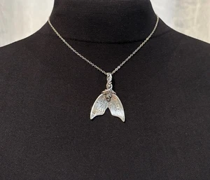 Silber Meerjungfrau Wal Schwanz Anhänger Halskette Boho Ozean Strand Maritim Schmuck - Bild 1 von 5