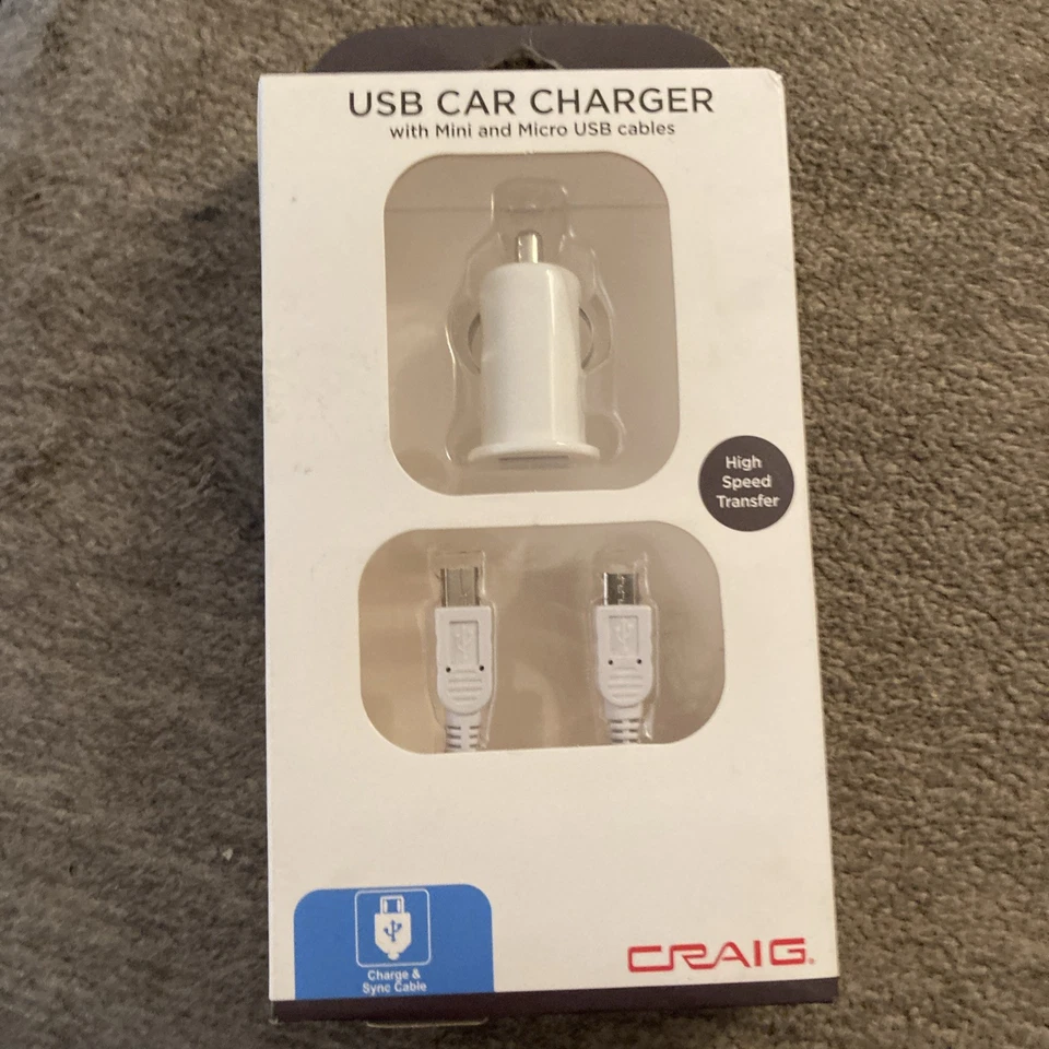Craig USB Car Charger Mini & Micro Cables White - Image 1 of 1