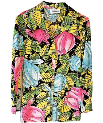 Vtg 1970s tropical floral polyester shirt dagger collar women's medium disco mod - Image 1 of 4