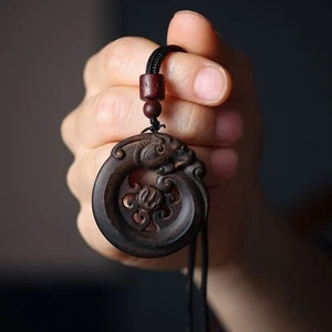 Agarholz Fisch Drache Anhänger Handarbeit Halskette Auto Charm Paar Geschenk - Bild 1 von 6