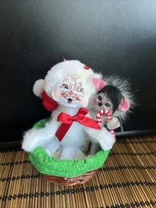 Annalee Weihnachten 2017 Puppe 4 Zoll Kätzchen Katze und Maus im Korb - Bild 1 von 4