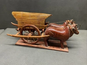Antigua escultura de carro de tumbril de madera tallada a mano y japonesa hecha a mano - Imagen 1 de 8