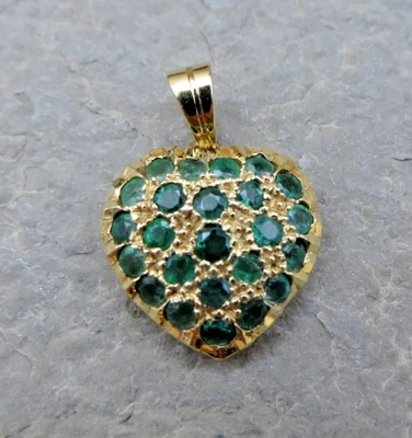 Solid 14k Yellow Gold Green Emerald Cluster Heart Pendant for Necklace #1241 - Image 1 of 4