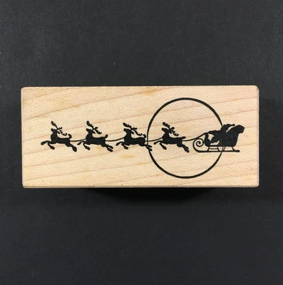 Stampa Rosa Santa Sleigh Reindeer Christmas Moon Rubber Stamp Wood Mounted - Image 1 of 4