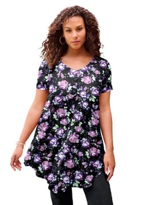 Roaman's Women's Plus Size Ultra Drape V Neck Swing Tunic - Picture 1 of 108