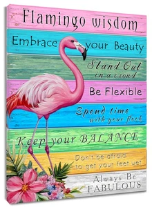 Rainbow Inspirational Pink Flamingo Abstract Wall Art for Bathroom Living Room - Picture 1 of 15