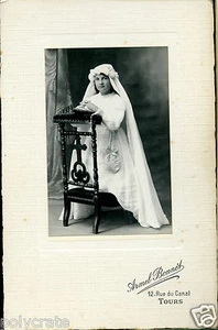 Photo ancienne CDV cabinet Tours Armel Bonnet Portrait jeune fille communiante - Picture 1 of 1