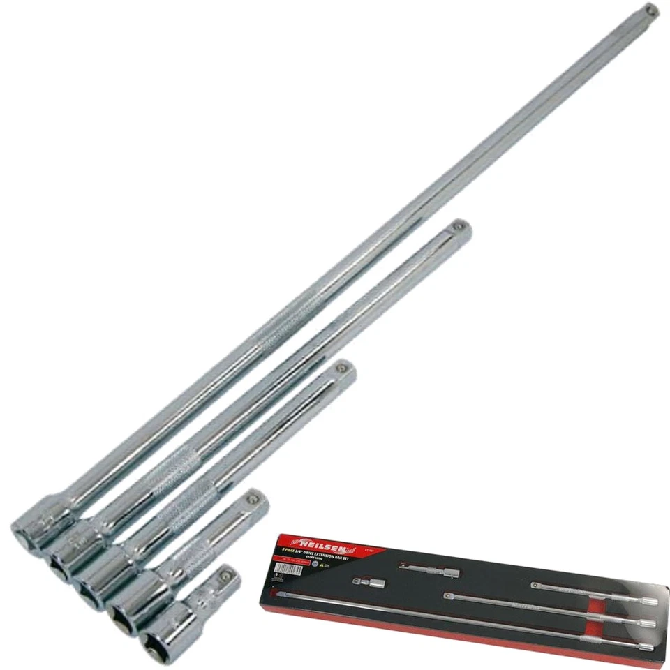 Neilsen 5pc 3/8" Drive Socket Extension Bar Set 38 75 150 250 & 450mm Long - Image 1 of 3
