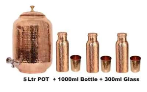 5 L Hammered Copper Water Dispenser(POT)With stand +3 Bottle1L & 3 Glass - Picture 1 of 5