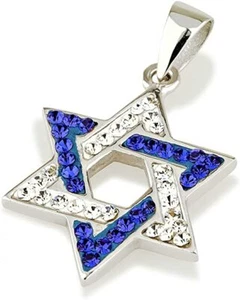 Colgante Estrella de David con piedras preciosas blancas y azules y collar de plata de ley 925 - Imagen 1 de 1