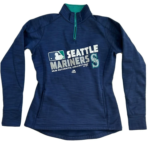 Seattle Mariners Majestic Blue 1/4 Zip Sweatshirt Pullover Women's Size Small Cover