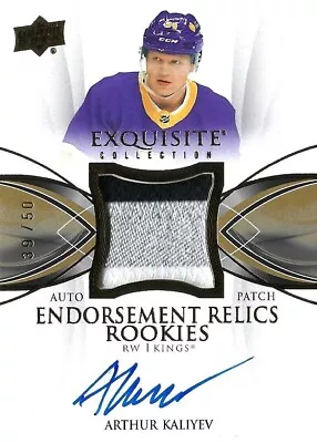 ARTHUR KALIYEV 2020-21 EXQUISITE ENDORSEMENT RELICS ROOKIES AUTO 39/50 LA KINGS - Image 1 of 2