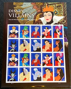 USPS Disney Villains Full Sheet - 20 Stamps (2017) - Picture 1 of 2