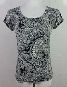 Van Heusen Womens XS Top Paisley Multicolor Scoop Neck Short Sleeve Career - Picture 1 of 5