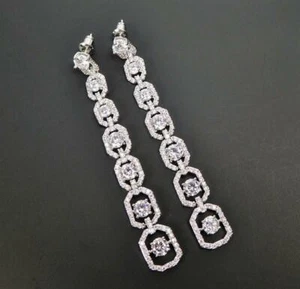 Pendientes Art Deco cuadrados lineales largos en cascada lineales largos en tono plateado brillante - Imagen 1 de 6