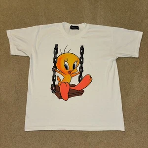 Camiseta Blanca Vintage Looney Tunes Tweetie Pájaro Columpio Gráfico Adulto Talla Grande - Imagen 1 de 5