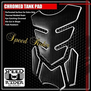 4PC 3D CUSTOMIZABLE TANK PAD PROTECTOR DECAL STICKER BLACK/CHROME SILVER EDGE - Foto 1 di 1