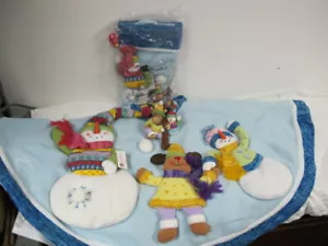 N0S HOME INTERIORS CHRISTMAS TREE SKIRT- STOCKING & HOLDER BLUE SNOWMEN & MOOSE - Picture 1 of 10