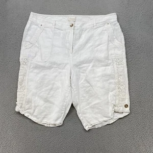 Chicos Shorts Womens 3/XL White Lace 100% Linen Bermuda Cuffed Beach Pockets 16 - Picture 1 of 14
