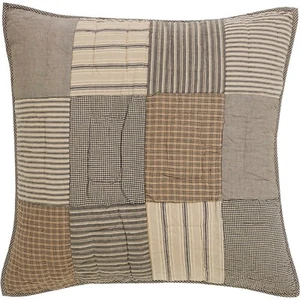 Euro Sham Hand Quilted Patchwork Charcoal Gray Cream Stripes Checks Sawyer Mill - Picture 1 of 7